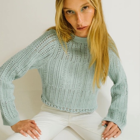 Jonathan Simkhai amberly chunky cropped pullover sweater size large tide pool